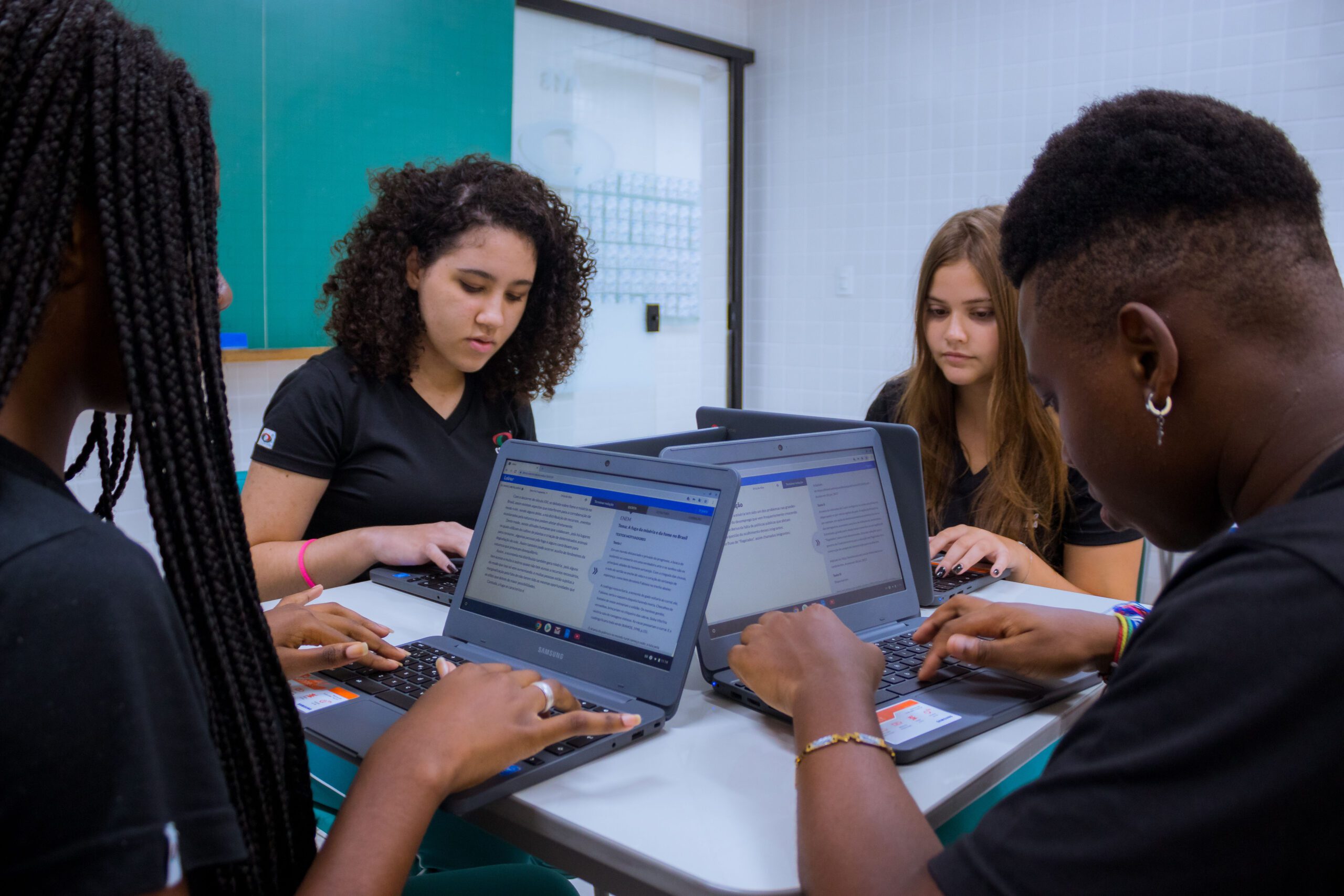 group of students working at computers