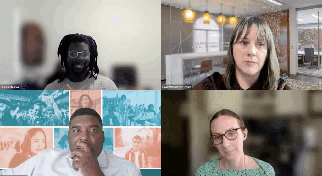 Four people on a video call